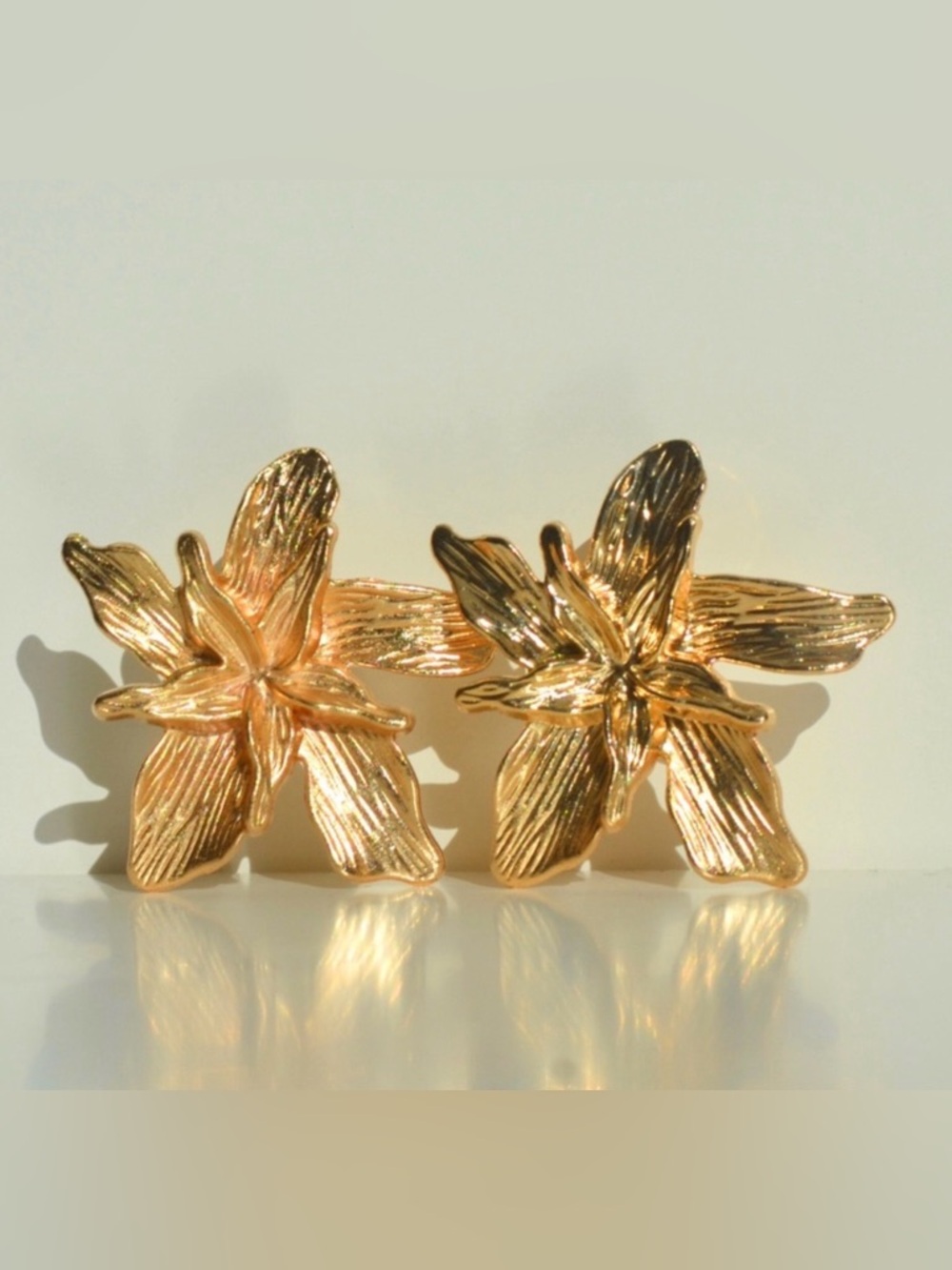 Zara Gold Textured Floral Earrings